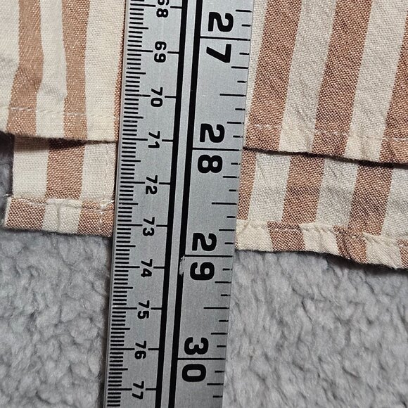 Striped Button-Up Shirt  Womans Crochet Back Panel Beige White Size Med Boho - Picture 7 of 13